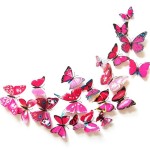 3D butterflies with magnet, house or event decorations, set of 12 pieces, rose red color